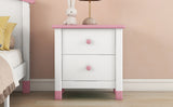 English Elm Wooden Nightstand With Two Drawers For Kids,End Table For Bedroom,White+Pink