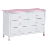 English Elm Wooden Storage Dresser With 6 Drawers,Storage Cabinet For Kids Bedroom,White+Pink