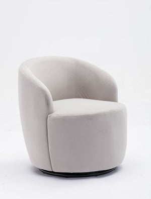 English Elm Velvet Barrel Swivel Chair with Black Metal Ring Base for Living Room Bedroom Gray W52780817