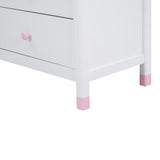 English Elm Wooden Storage Dresser With 6 Drawers,Storage Cabinet For Kids Bedroom,White+Pink