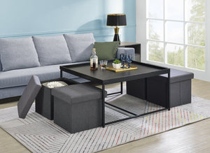 English Elm Vinny Square Coffee Table Set with Four Nesting Storage Stools for Modern Living Black B061110726