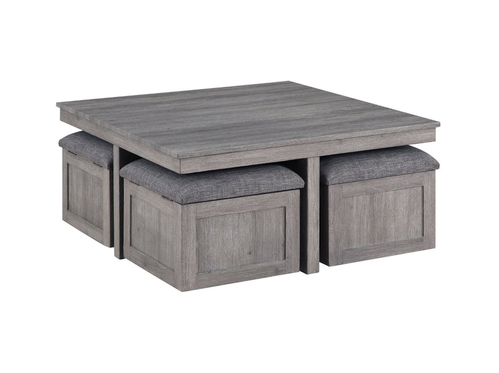English Elm Moseberg Square Coffee Table with Four Nesting Upholstered Stools Industrial Gray Finish B061110714