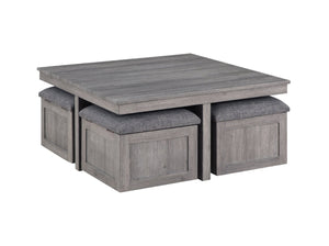 English Elm Moseberg Square Coffee Table with Four Nesting Upholstered Stools Industrial Gray Finish B061110714