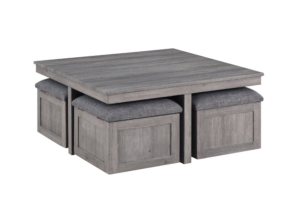 English Elm Moseberg Square Coffee Table with Four Nesting Upholstered Stools Industrial Gray Finish B061110714