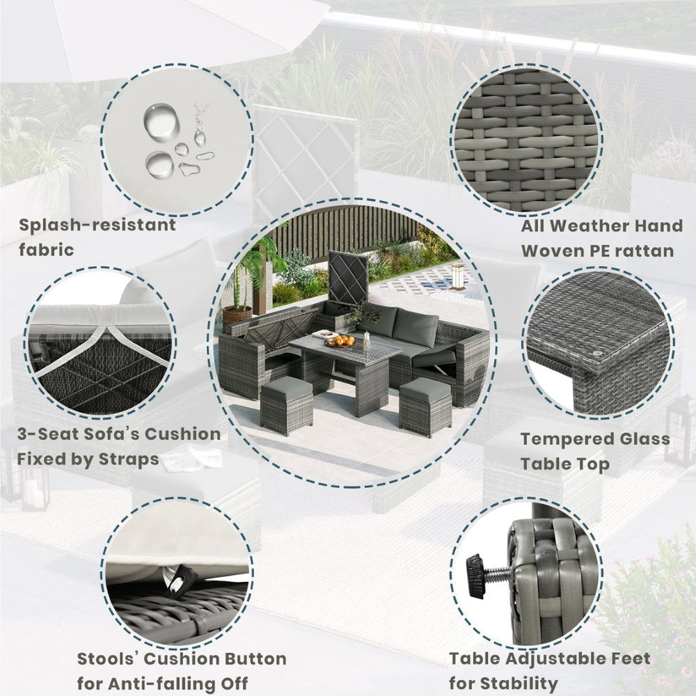 English Elm Topmax Outdoor Six Piece Pe Rattan Sectional Set with Storage and Glass Table N717S100005A