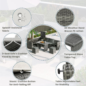 English Elm Topmax Outdoor Six Piece Pe Rattan Sectional Set with Storage and Glass Table N717S100005A
