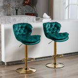 English Elm ,Swivel Bar Stools Set Of 2, Velvet Counter Height Adjustable Barstools, Dining Bar Chairs Upholstered Modern Bar Stool For Kitchen Island, Cafe, Bar Counter, Dining Room（Green)