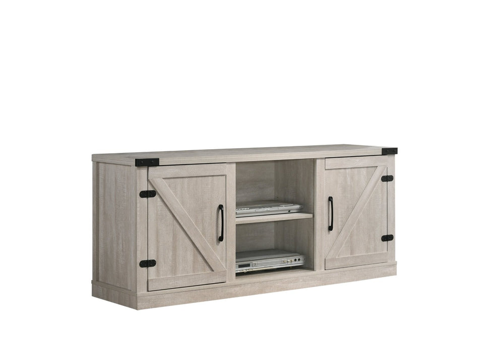 English Elm Salma Barn Style Media Console with Open Shelves Cabinets and Cable Management B061110712
