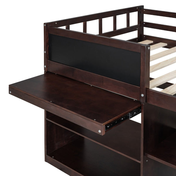 English Elm Twin Low Loft Bed with Rolling Desk Built in Shelving and Underbed Drawers for Kids Espresso LT000135AAP
