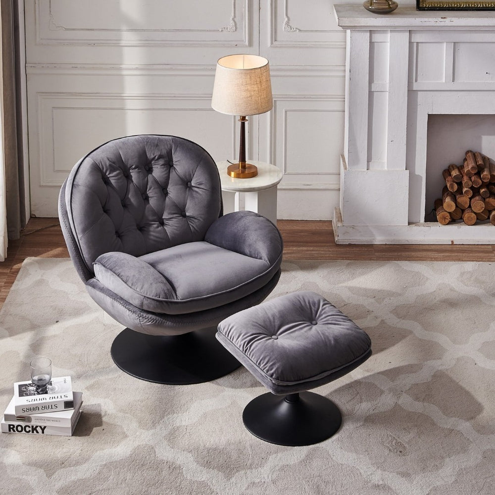 English Elm Swivel Velvet Lounge Chair with Ottoman Button Tufted 360 Degree Rotating Accent Seat W1805103943