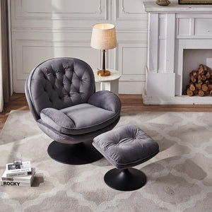 English Elm Swivel Velvet Lounge Chair with Ottoman Button Tufted 360 Degree Rotating Accent Seat W1805103943