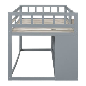 English Elm Twin Low Loft Bed with Rolling Desk Built in Shelving and Underbed Drawers for Kids Gray LT000135AAE