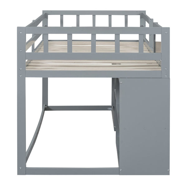 English Elm Twin Low Loft Bed with Rolling Desk Built in Shelving and Underbed Drawers for Kids Gray LT000135AAE
