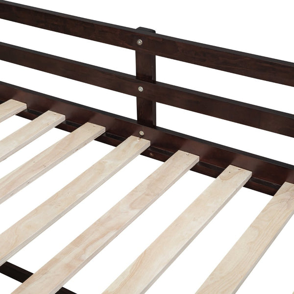 English Elm Twin Low Loft Bed with Rolling Desk Built in Shelving and Underbed Drawers for Kids Espresso LT000135AAP