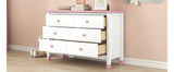 English Elm Wooden Storage Dresser With 6 Drawers,Storage Cabinet For Kids Bedroom,White+Pink