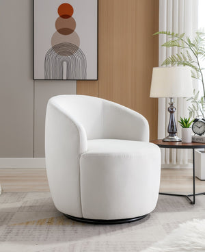 English Elm Velvet Barrel Swivel Chair with Black Metal Ring Base for Living Room Bedroom W52780816