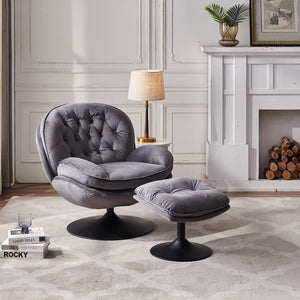 English Elm Swivel Velvet Lounge Chair with Ottoman Button Tufted 360 Degree Rotating Accent Seat W1805103943