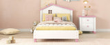 English Elm Twin Size Wood Platform Bed With House-Shaped Headboard (White+Pink)