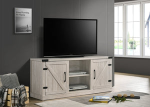 English Elm Salma Barn Style Media Console with Open Shelves Cabinets and Cable Management B061110712