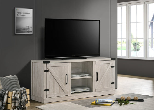 English Elm Salma Barn Style Media Console with Open Shelves Cabinets and Cable Management B061110712