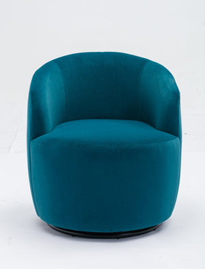 English Elm Velvet Barrel Swivel Chair with Black Metal Ring Base for Living Room Bedroom Teal W52780811