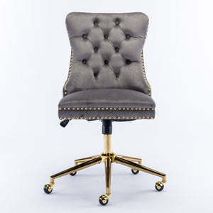 English Elm A&A Velvet Tufted Office Chair with Gold Metal Base — Adjustable Swivel Desk Chair, Luxurious Comfort Gray W114378930