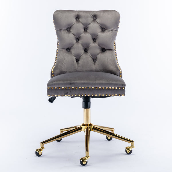 English Elm A&A Velvet Tufted Office Chair with Gold Metal Base — Adjustable Swivel Desk Chair, Luxurious Comfort Gray W114378930