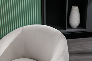 English Elm Velvet Barrel Swivel Chair with Black Metal Ring Base for Living Room Bedroom Gray W52780817
