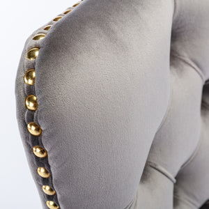 English Elm A&A Velvet Tufted Office Chair with Gold Metal Base — Adjustable Swivel Desk Chair, Luxurious Comfort Gray W114378930