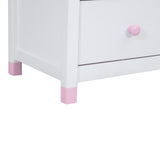 English Elm Wooden Nightstand With Two Drawers For Kids,End Table For Bedroom,White+Pink