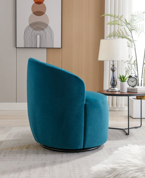 English Elm Velvet Barrel Swivel Chair with Black Metal Ring Base for Living Room Bedroom Teal W52780811