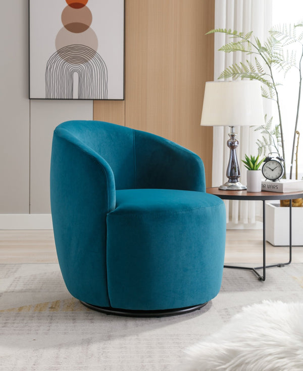 English Elm Velvet Barrel Swivel Chair with Black Metal Ring Base for Living Room Bedroom Teal W52780811
