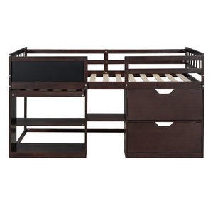 English Elm Twin Low Loft Bed with Rolling Desk Built in Shelving and Underbed Drawers for Kids Espresso LT000135AAP
