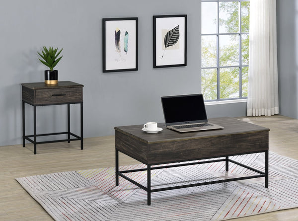 English Elm Cliff Lift Top Coffee and End Table Set with Black Metal Frame for Living Room B061S00716