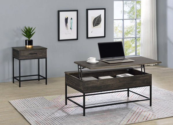 English Elm Cliff Lift Top Coffee and End Table Set with Black Metal Frame for Living Room B061S00716