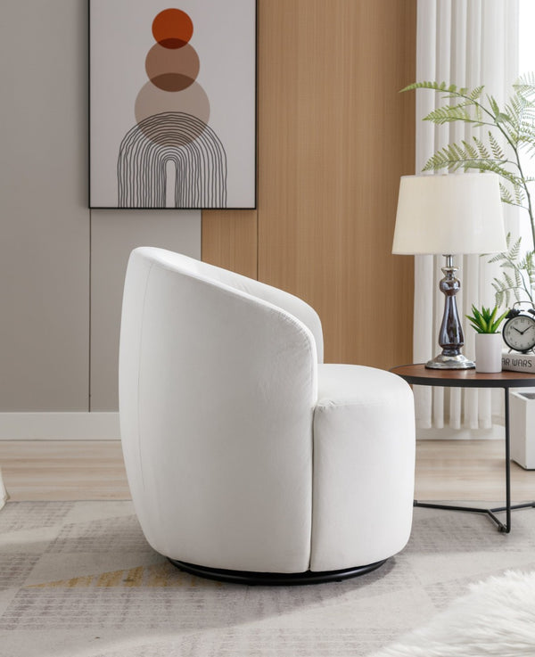 English Elm Velvet Barrel Swivel Chair with Black Metal Ring Base for Living Room Bedroom W52780816
