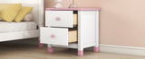 English Elm Wooden Nightstand With Two Drawers For Kids,End Table For Bedroom,White+Pink