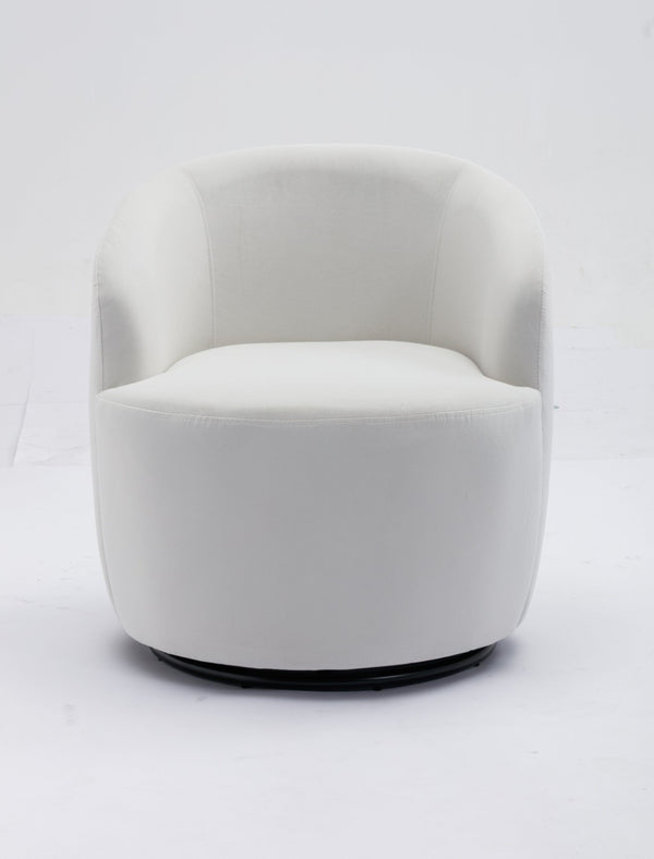 English Elm Velvet Barrel Swivel Chair with Black Metal Ring Base for Living Room Bedroom W52780816