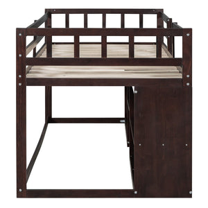 English Elm Twin Low Loft Bed with Rolling Desk Built in Shelving and Underbed Drawers for Kids Espresso LT000135AAP