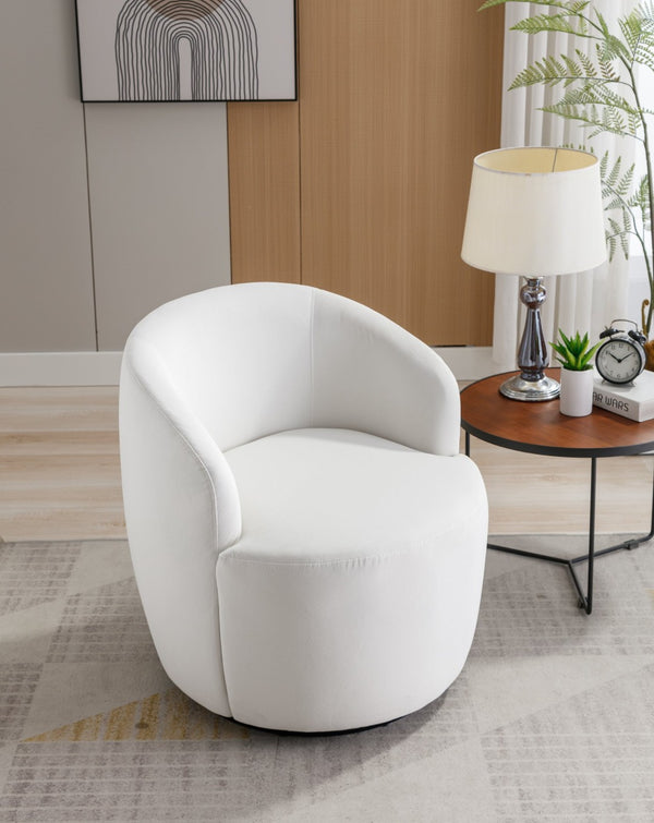 English Elm Velvet Barrel Swivel Chair with Black Metal Ring Base for Living Room Bedroom W52780816