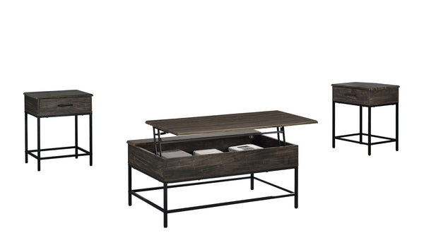 English Elm Cliff Lift Top Coffee and End Table Set with Black Metal Frame for Living Room B061S00717