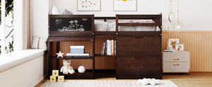 English Elm Twin Low Loft Bed with Rolling Desk Built in Shelving and Underbed Drawers for Kids Espresso LT000135AAP