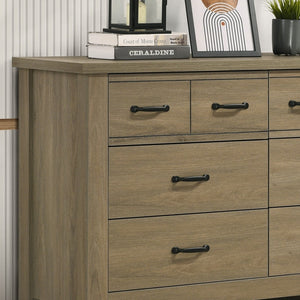 English Elm Finn Wide 6 Drawer Dresser in Coffee Gray Oak with Matte Black Hardware Bedroom Storage B061110743