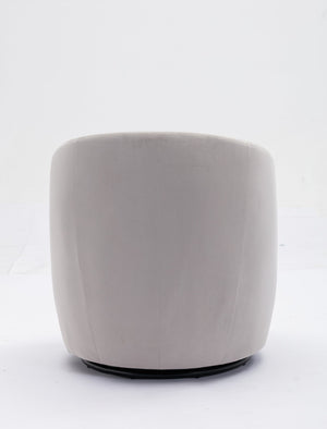 English Elm Velvet Barrel Swivel Chair with Black Metal Ring Base for Living Room Bedroom Gray W52780817