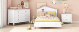 English Elm 3-Pieces Bedroom Sets Twin Size Platform Bed With Nightstand and Storage Dresser,White+Pink