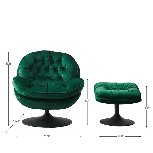 English Elm Swivel Lounge Chair Tufted Velvet Upholstery with Matching Ottoman for Living Room W1805103940