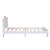 English Elm Twin Size Wood Platform Bed With House-Shaped Headboard (White+Pink)