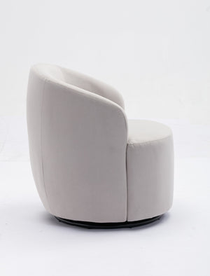 English Elm Velvet Barrel Swivel Chair with Black Metal Ring Base for Living Room Bedroom Gray W52780817