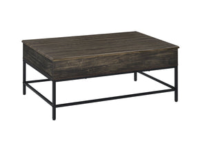 English Elm Cliff Industrial Lift Top Coffee Table with Hidden Storage and Black Metal Frame B061110733