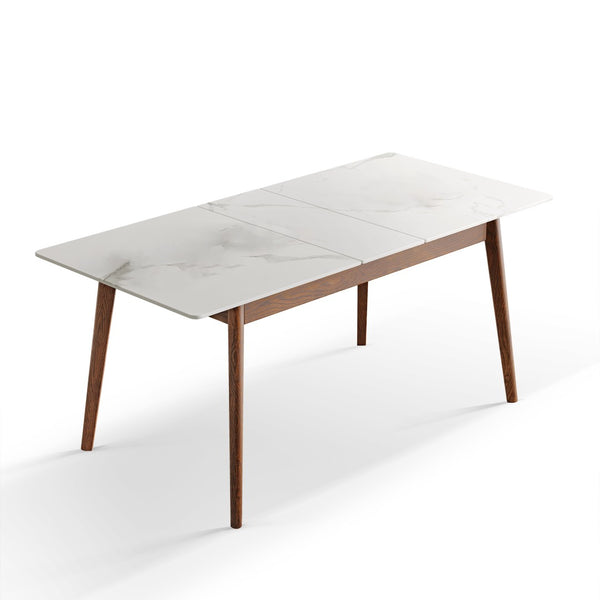 English Elm Walnut Solid Oak Extendable Dining Table Seats 8 with Diagonal Legs for Modern Rooms W1283103951